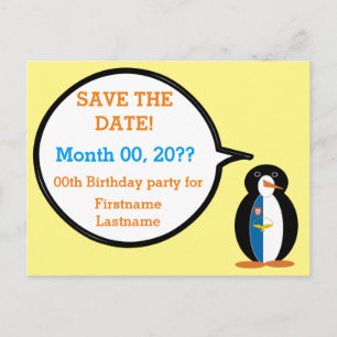 Azorean Talking Ms Penguin Personalised  Announcement Postcard