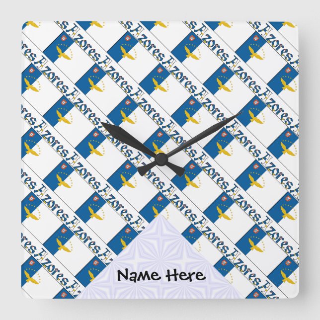 Azores and Azorean Flag Tiled with Your Name Squar Square Wall Clock (Front)