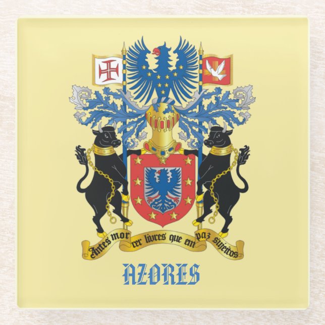 Azores Coat of Arms Glass Beverage Coaster (Front)