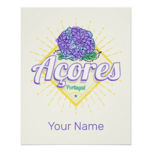 Azores Hydrangea Flower Island Portugal Vintage Poster