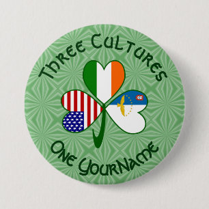 Azores Ireland USA Flags Shamrock Your Name 7.5 Cm Round Badge