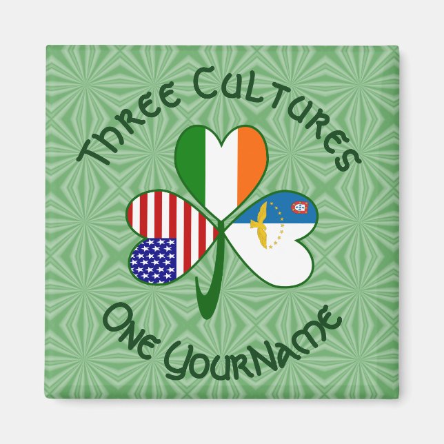 Azores Ireland USA Flags Shamrock Your Name Magnet (Front)