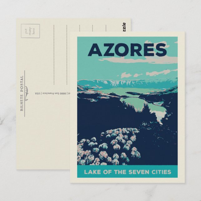 Azores lagoon of 7 cities illustration Portugal Po Postcard (Front/Back)
