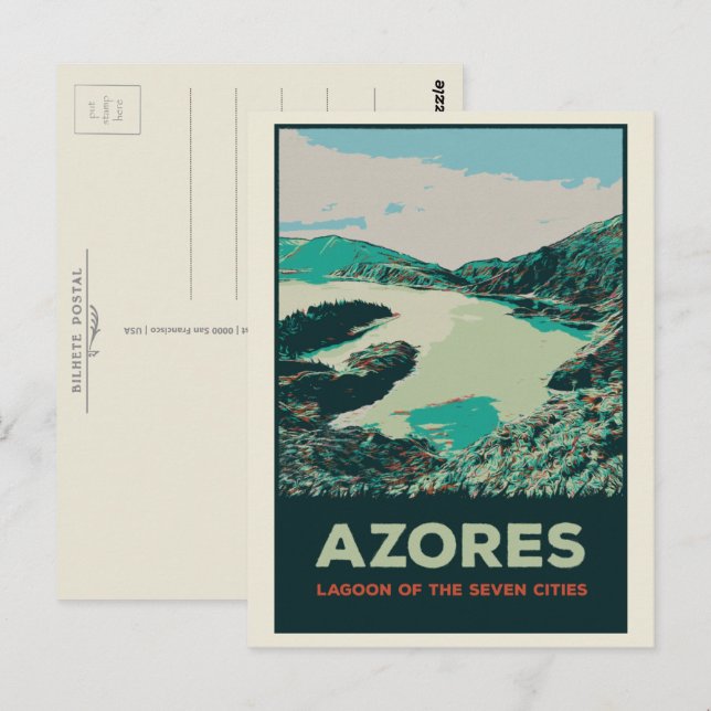 Azores lagoon of 7 cities illustration Portugal Postcard (Front/Back)