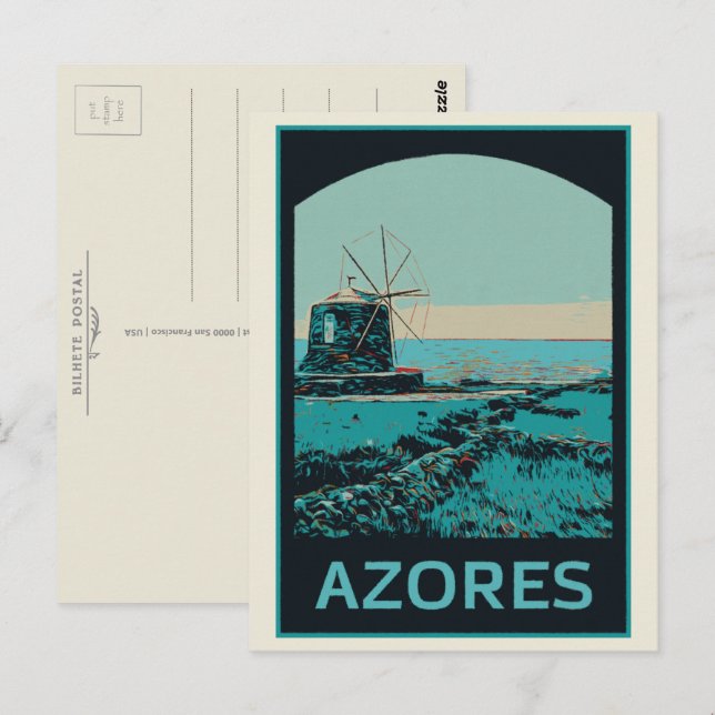Azores landscape illustration Portugal Postcard (Front/Back)