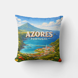 Azores Portugal Vintage Travel Poster Pillow