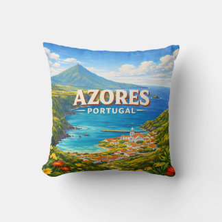 Azores Portugal Vintage Travel Poster Pillow