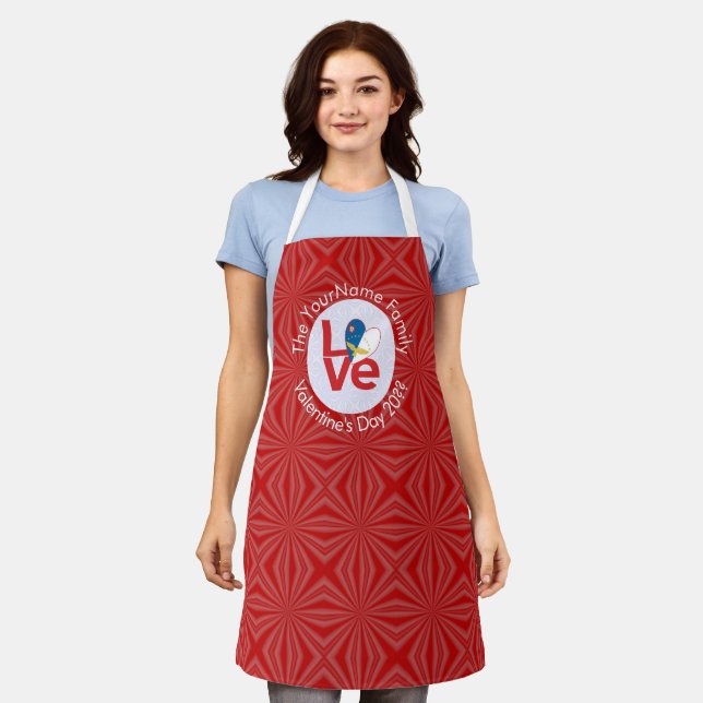 Azores Red LOVE Flag Personalised  Apron (Worn)