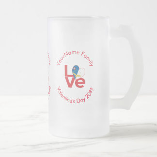 Azores Red LOVE Flag Personalised  Frosted Glass Beer Mug