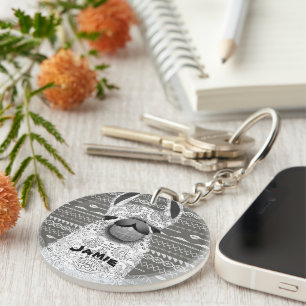 Aztec Abstract Geometric Mama Llama  Key Ring