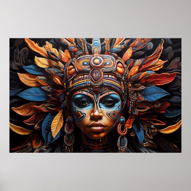Aztec Abstract Vibrant Tribal Fusion Art Poster (Front)