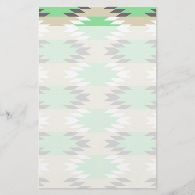 Aztec Andes Tribal Green Grey Native American Stationery (Front)