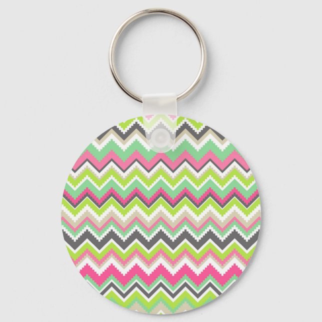 Aztec Andes Tribal Mountains Chevron Zig Zags Key Ring (Front)