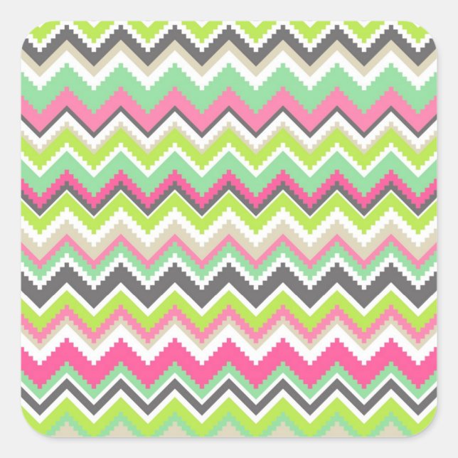 Aztec Andes Tribal Mountains Chevron Zig Zags Square Sticker (Front)
