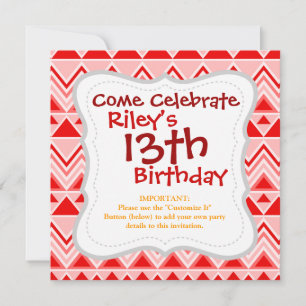 Aztec Andes Tribal Mountains Triangles Chevron Red Invitation