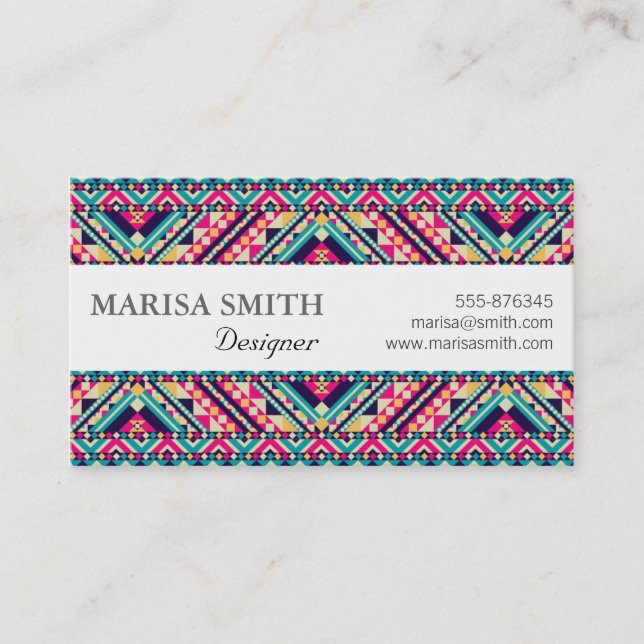 Aztec Andes Tribal Pattern Business Card (Front)