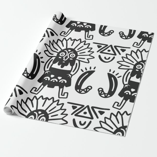 Aztec Art - Lizard Pattern Wrapping Paper (Unrolled)