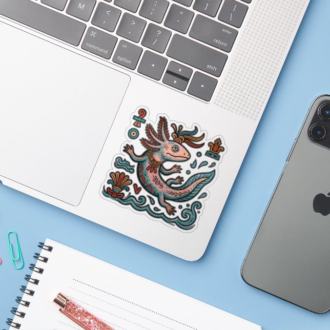 Aztec Axolotl Xolotl eroded stone tribal boho art (Laptop w/ iPhone)