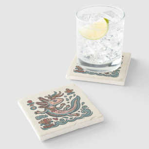 Aztec Axolotl Xolotl eroded stone tribal boho art Coaster