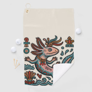 Aztec Axolotl Xolotl eroded stone tribal boho art Golf Towel