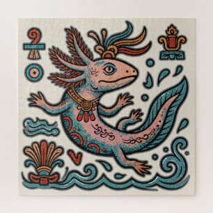 Aztec Axolotl Xolotl eroded stone tribal boho art Jigsaw Puzzle