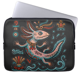 Aztec Axolotl Xolotl eroded stone tribal boho art Laptop Sleeve