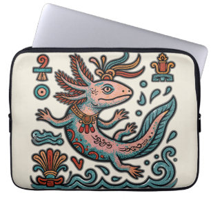 Aztec Axolotl Xolotl eroded stone tribal boho art Laptop Sleeve