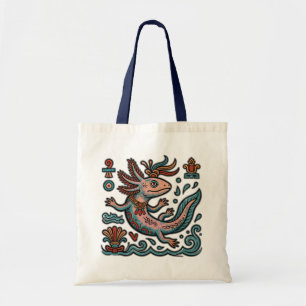 Aztec Axolotl Xolotl eroded stone tribal boho art Tote Bag