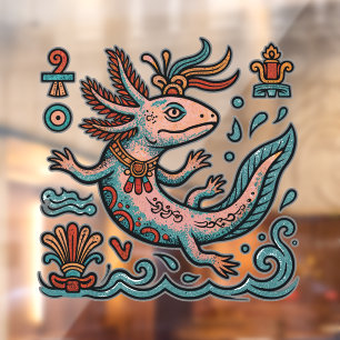 Aztec Axolotl Xolotl eroded stone tribal boho art Window Cling