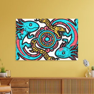 Aztec Axolotl Xolotl gods fight pink blue vintage Canvas Print