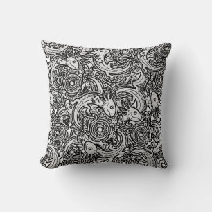 Aztec Axolotl Xolotl Tribal Pattern Black & White Cushion