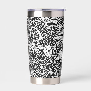 Aztec Axolotl Xolotl Tribal Pattern Black & White Insulated Tumbler