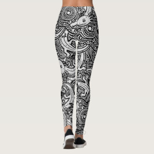 Aztec Axolotl Xolotl Tribal Pattern Black & White Leggings
