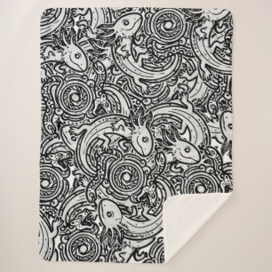 Aztec Axolotl Xolotl Tribal Pattern Black & White Sherpa Blanket