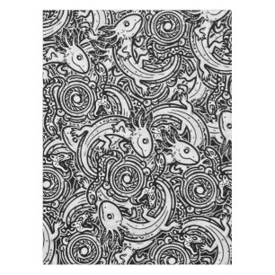 Aztec Axolotl Xolotl Tribal Pattern Black & White Tablecloth