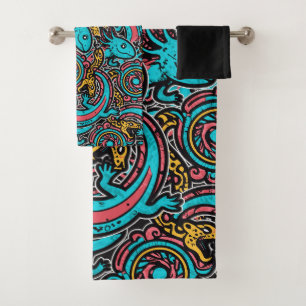 Aztec Axolotl Xolotl Tribal Pattern mythology boho Bath Towel Set