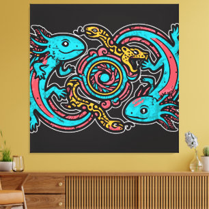 Aztec Axolotl Xolotl Tribal Pattern mythology boho Canvas Print