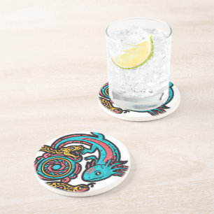 Aztec Axolotl Xolotl Tribal Pattern mythology boho Coaster