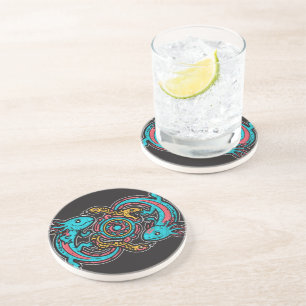 Aztec Axolotl Xolotl Tribal Pattern mythology boho Coaster