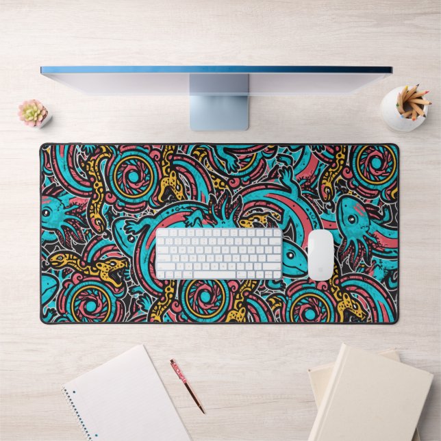 Aztec Axolotl Xolotl Tribal Pattern mythology boho Desk Mat (Office 1)