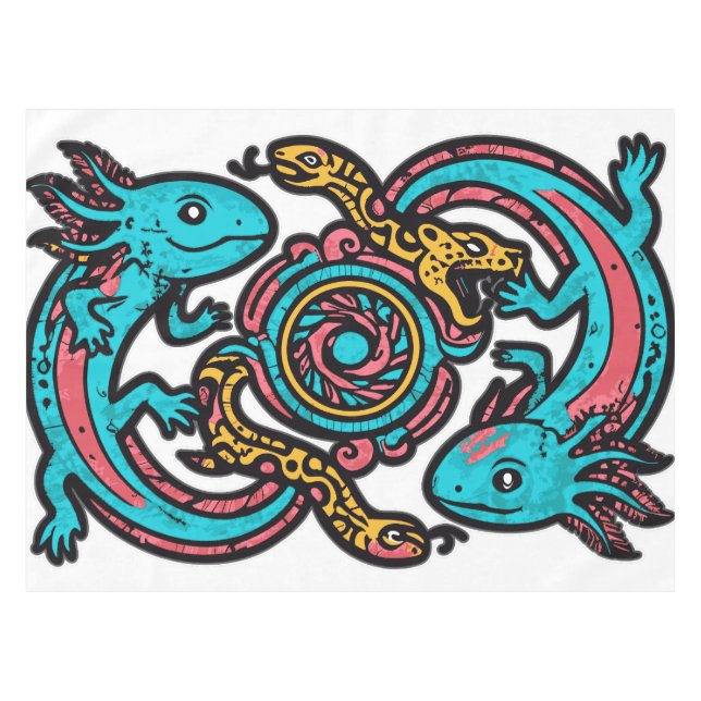 Aztec Axolotl Xolotl Tribal Pattern mythology boho Tablecloth (Front (Horizontal))