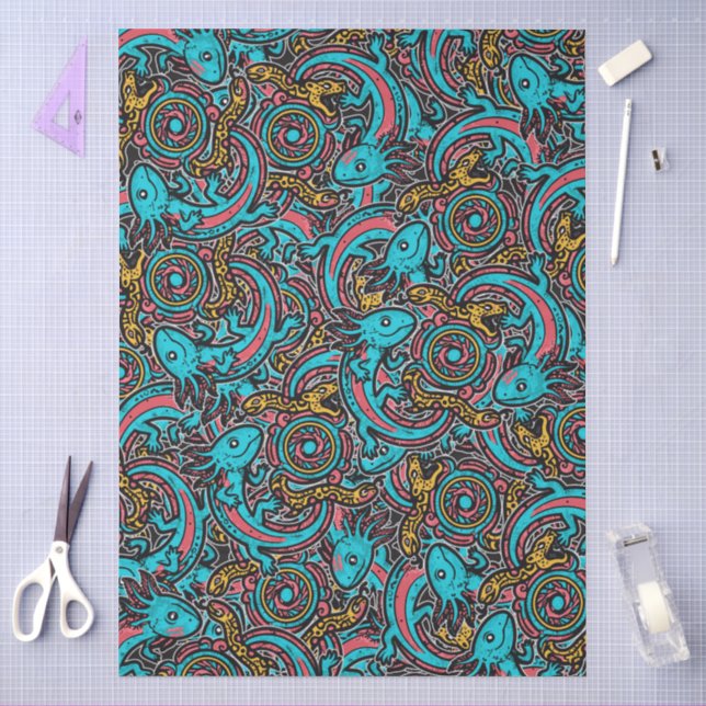 Aztec Axolotl Xolotl Tribal Pattern mythology boho Tissue Paper (Craft)
