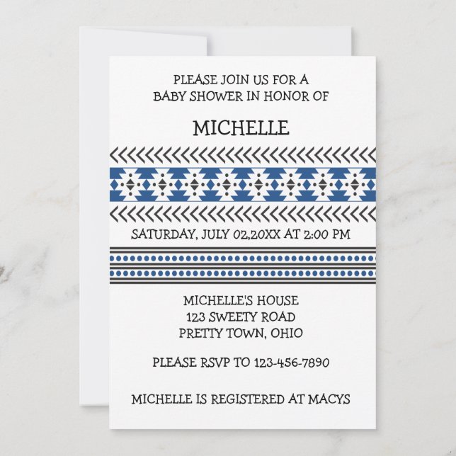Aztec Baby Shower Invitation (Back)