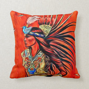 Aztec Bird Dancer Native American Throw Pillow