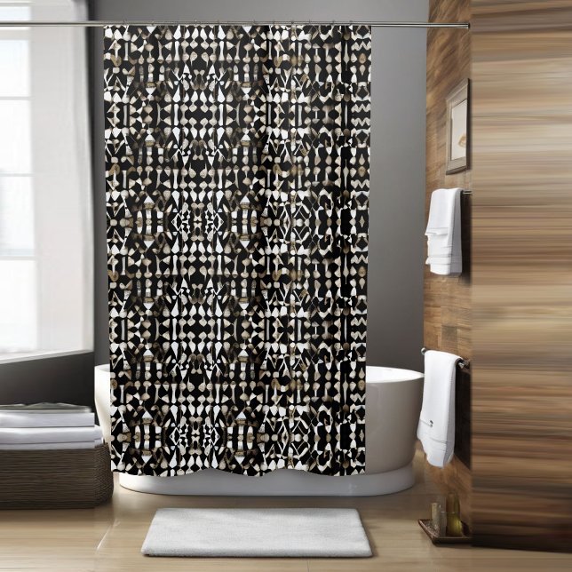 Aztec Black Boho Shower Curtain (Creator Uploaded)