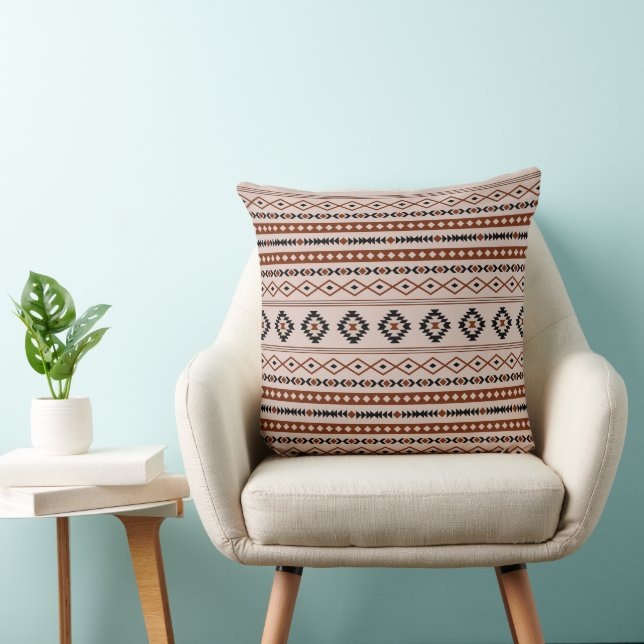 Aztec Black Browns Taupe Mixed Motifs Pattern Cushion (Chair)