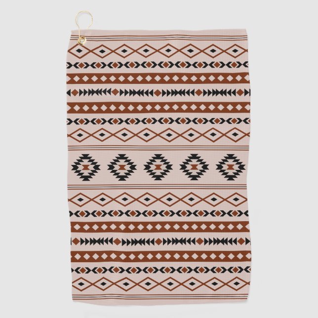 Aztec Black Browns Taupe Mixed Motifs Pattern Golf Towel (Front)