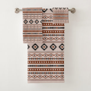 Aztec Black Browns Taupe Mixed Motifs Rpt Pattern Bath Towel Set