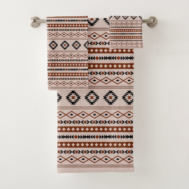 Aztec Black Browns Taupe Mixed Motifs Rpt Pattern Bath Towel Set (Insitu)