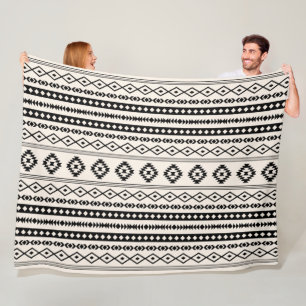 Aztec Black on Cream Mixed Motifs (H) Pattern Fleece Blanket
